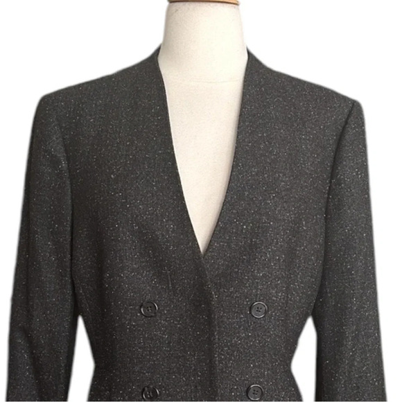 REBECCA TAYLOR Wool Silk Blazer Herringbone Peplum Double Breasted Gray, Size 10 - Picture 3 of 16